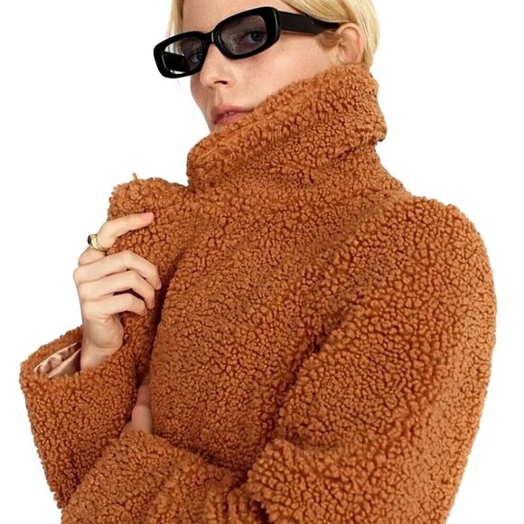 J CREW Double Breasted Teddy Sherpa Topcoat Coat Adobe Clay Brown NEW! - Picture 3 of 13